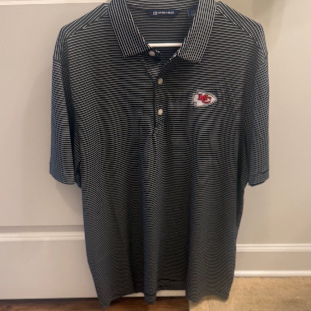 Kansas City Chiefs Cutter & Buck Men's Black and White Striped Polo